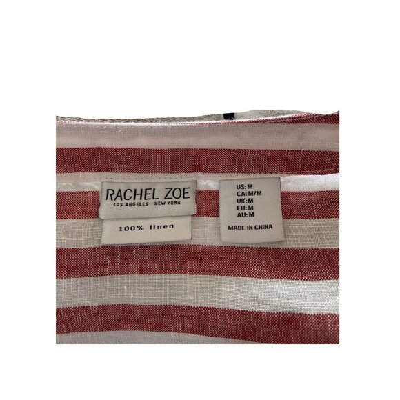 Rachel Zoe Striped Linen Button Down Blouse Burgundy Size M Coastal Bohemian - Picture 3 of 10